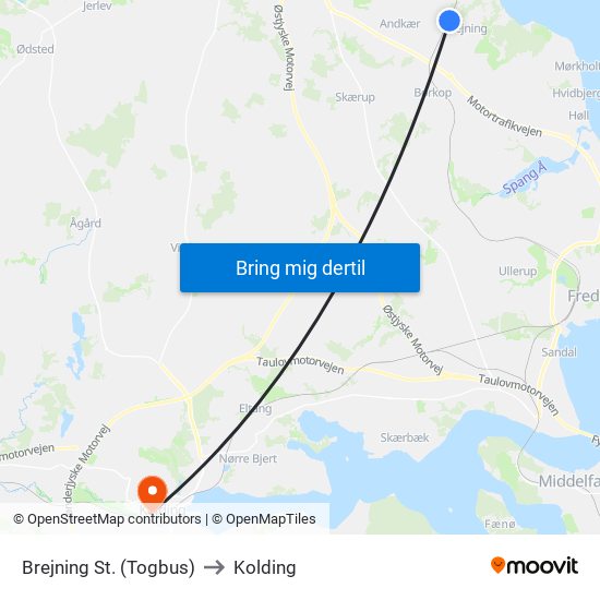 Brejning St. (Togbus) to Kolding map