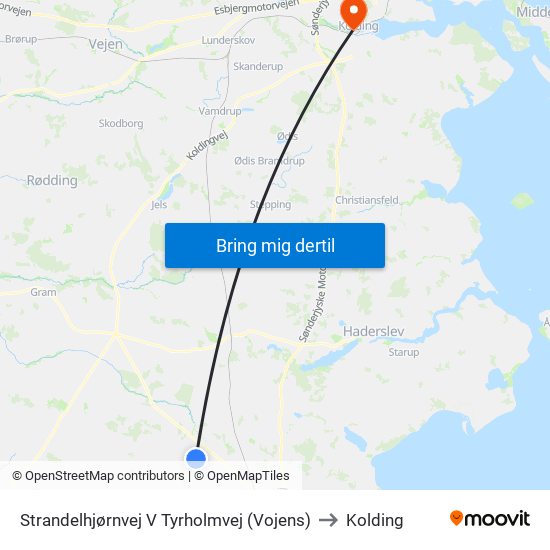 Strandelhjørnvej V Tyrholmvej (Vojens) to Kolding map