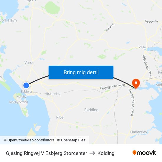 Gjesing Ringvej V Esbjerg Storcenter to Kolding map