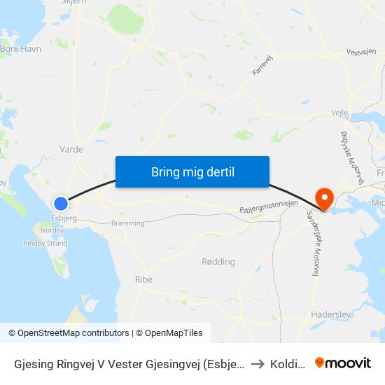 Gjesing Ringvej V Vester Gjesingvej (Esbjerg) to Kolding map