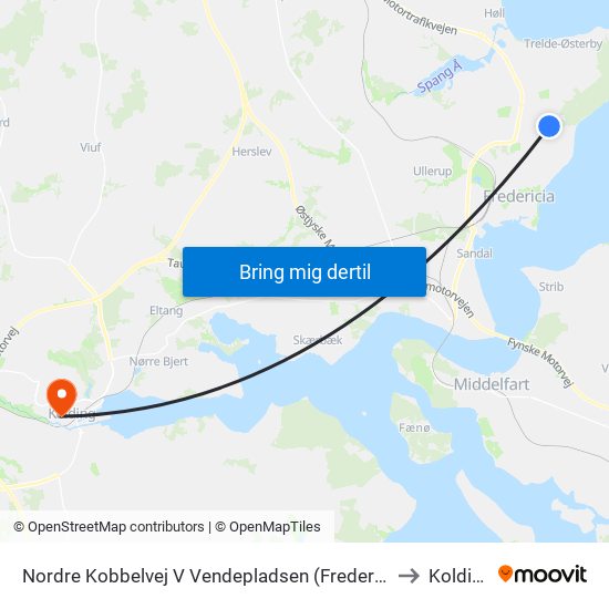 Nordre Kobbelvej V Vendepladsen (Fredericia) to Kolding map