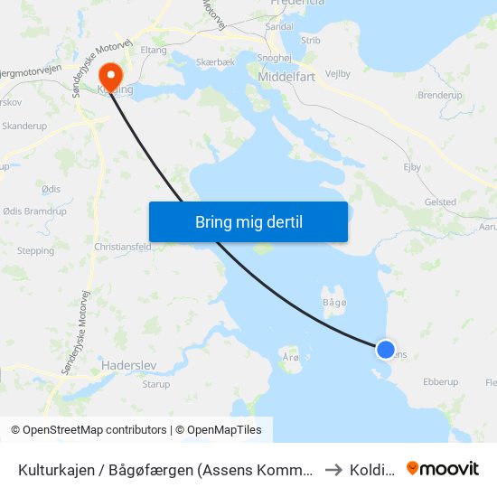 Kulturkajen / Bågøfærgen (Assens Kommune) to Kolding map