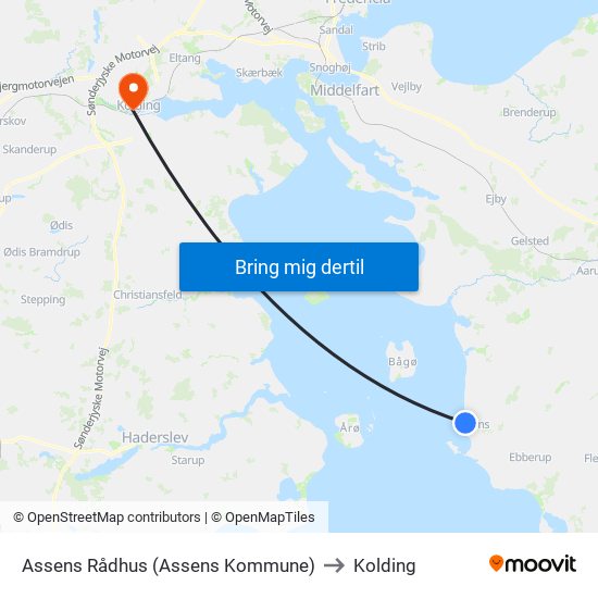 Assens Rådhus (Assens Kommune) to Kolding map