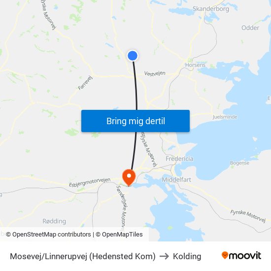 Mosevej/Linnerupvej (Hedensted Kom) to Kolding map