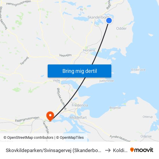 Skovkildeparken/Svinsagervej (Skanderborg Kom) to Kolding map