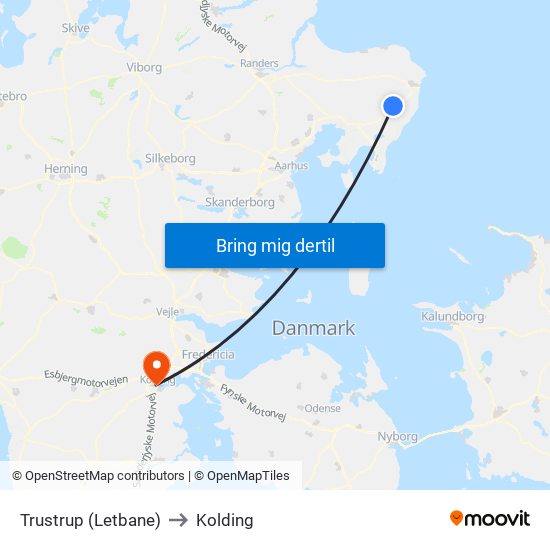 Trustrup (Letbane) to Kolding map