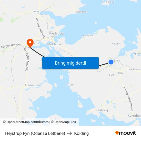 Højstrup Fyn (Odense Letbane) to Kolding map