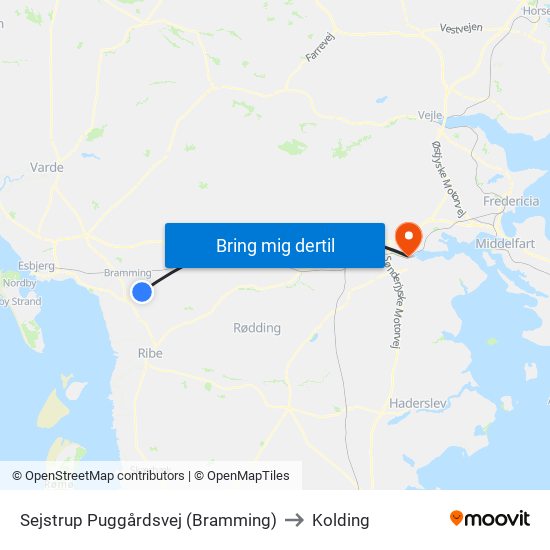 Sejstrup Puggårdsvej (Bramming) to Kolding map