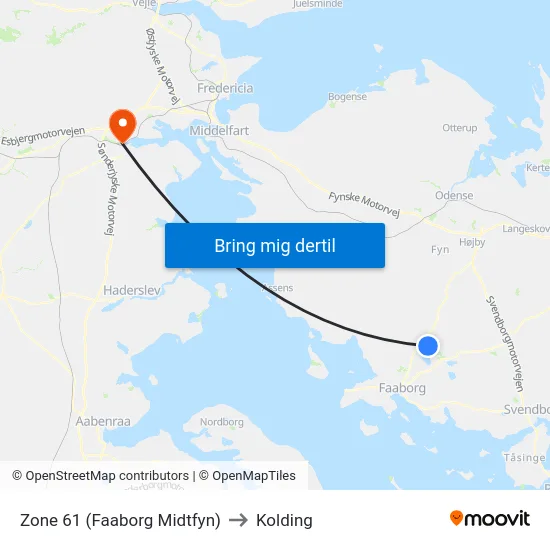 Zone 61 (Faaborg Midtfyn) to Kolding map
