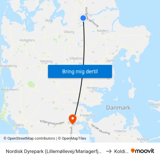 Nordisk Dyrepark (Lillemøllevej/Mariagerfjord Kom) to Kolding map