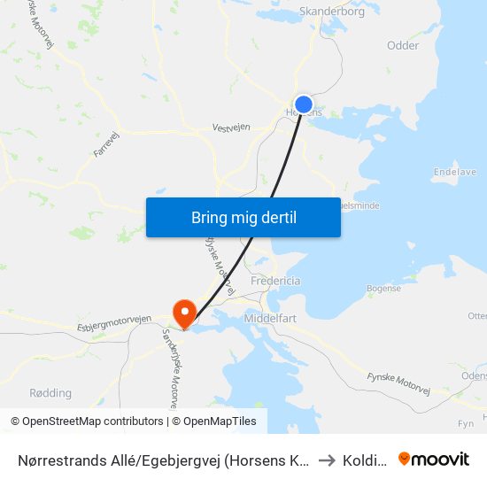 Nørrestrands Allé/Egebjergvej (Horsens Kom) to Kolding map