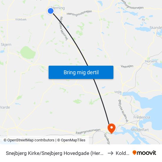 Snejbjerg Kirke/Snejbjerg Hovedgade (Herning Kom) to Kolding map