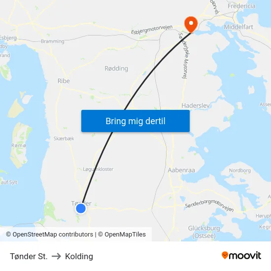 Tønder St. to Kolding map