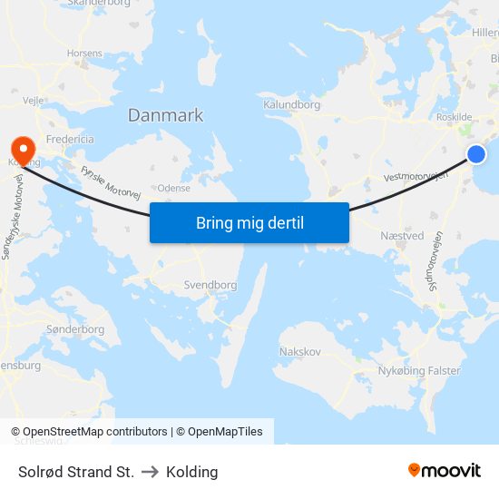 Solrød Strand St. to Kolding map