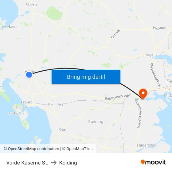 Varde Kaserne St. to Kolding map