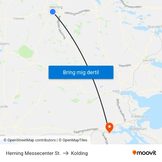 Herning Messecenter St. to Kolding map