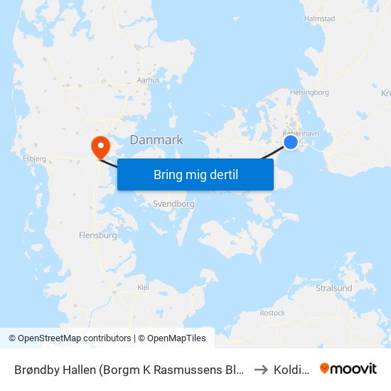 Brøndby Hallen (Borgm K Rasmussens Blvd) to Kolding map