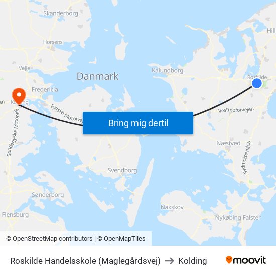 Roskilde Handelsskole (Maglegårdsvej) to Kolding map