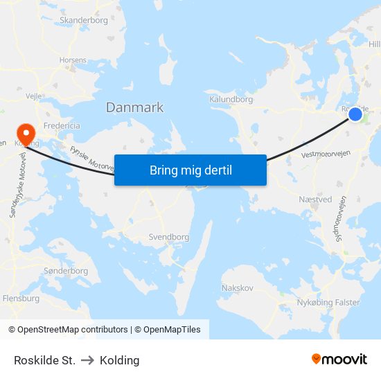 Roskilde St. to Kolding map