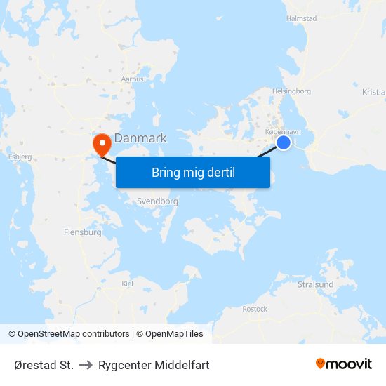 Ørestad St. to Rygcenter Middelfart map