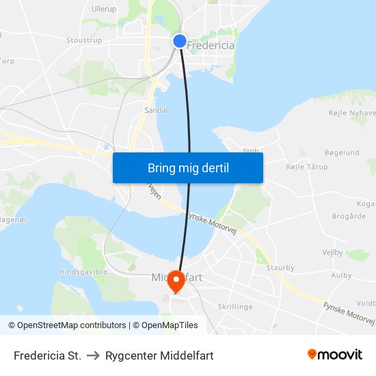 Fredericia St. to Rygcenter Middelfart map