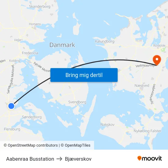 Aabenraa Busstation to Bjæverskov map