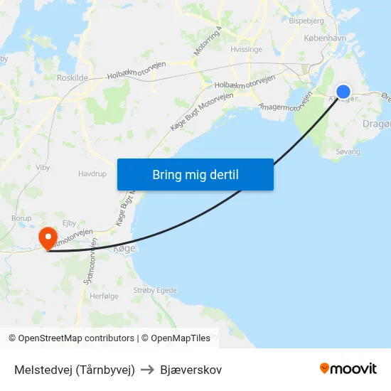 Melstedvej (Tårnbyvej) to Bjæverskov map