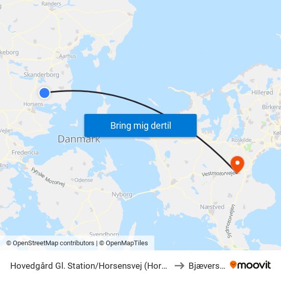 Hovedgård Gl. Station/Horsensvej (Horsens Kom) to Bjæverskov map