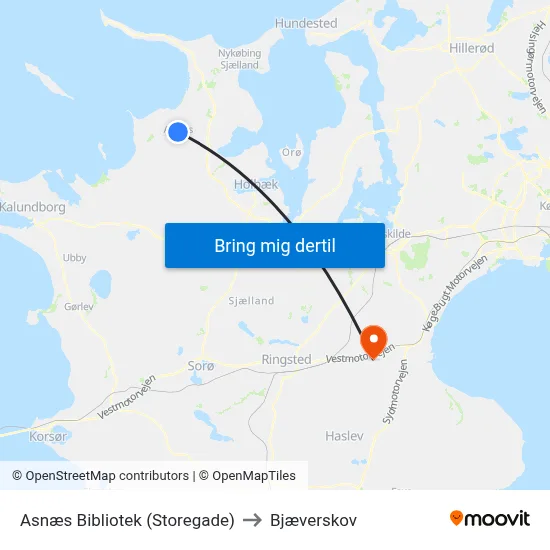 Asnæs Bibliotek (Storegade) to Bjæverskov map