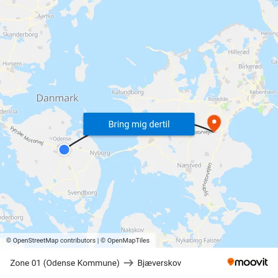 Zone 01 (Odense Kommune) to Bjæverskov map