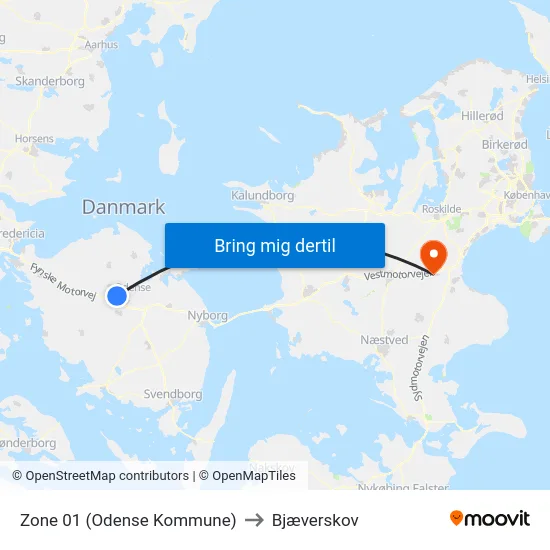 Zone 01 (Odense Kommune) to Bjæverskov map