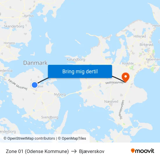 Zone 01 (Odense Kommune) to Bjæverskov map