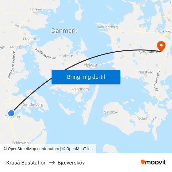 Kruså Busstation to Bjæverskov map