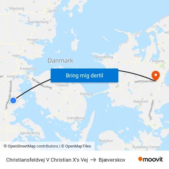 Christiansfeldvej V Christian X's Vej to Bjæverskov map