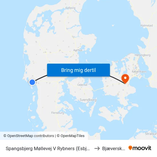 Spangsbjerg Møllevej V Rybners (Esbjerg) to Bjæverskov map