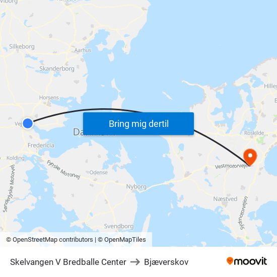 Skelvangen V Bredballe Center to Bjæverskov map