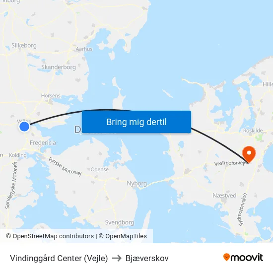 Vindinggård Center (Vejle) to Bjæverskov map