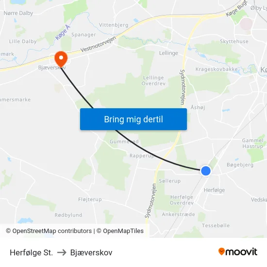 Herfølge St. to Bjæverskov map