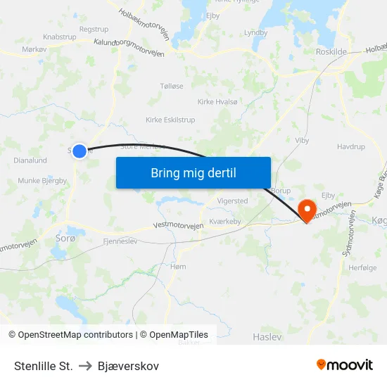 Stenlille St. to Bjæverskov map