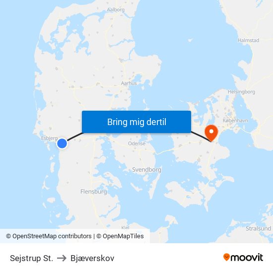Sejstrup St. to Bjæverskov map