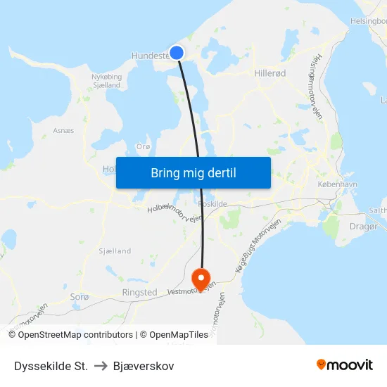 Dyssekilde St. to Bjæverskov map