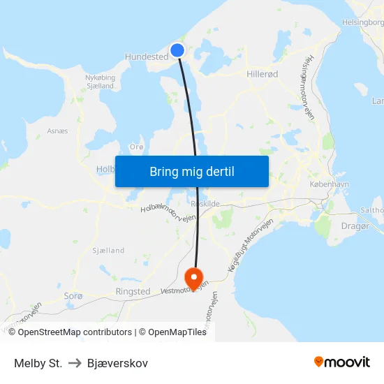 Melby St. to Bjæverskov map