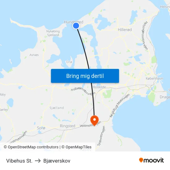 Vibehus St. to Bjæverskov map