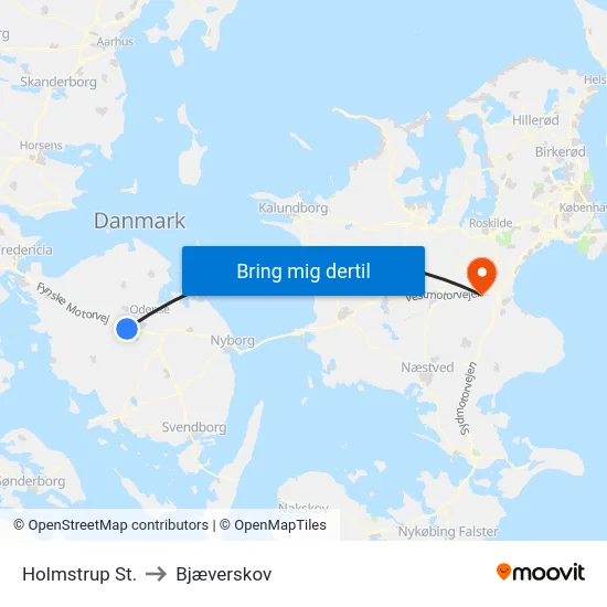 Holmstrup St. to Bjæverskov map