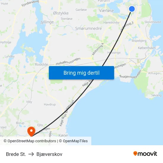 Brede St. to Bjæverskov map