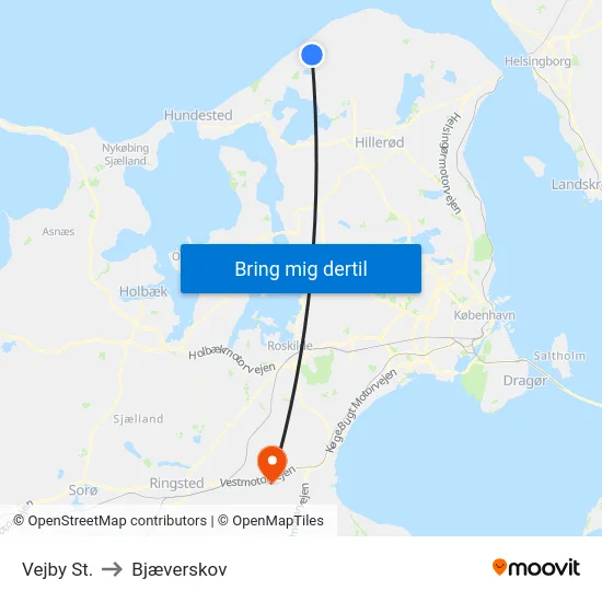 Vejby St. to Bjæverskov map