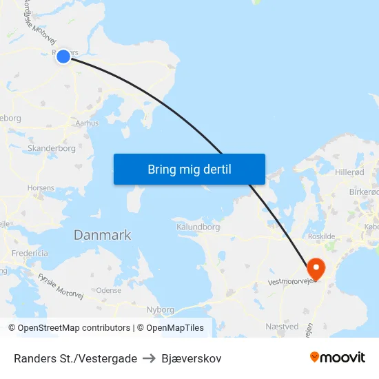 Randers St./Vestergade to Bjæverskov map