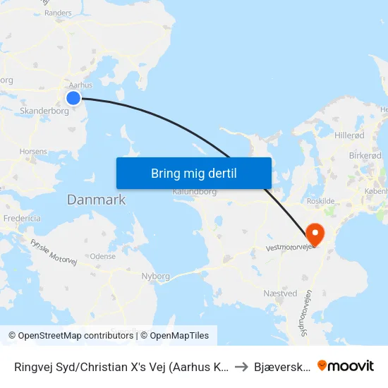 Ringvej Syd/Christian X's Vej (Aarhus Kom) to Bjæverskov map