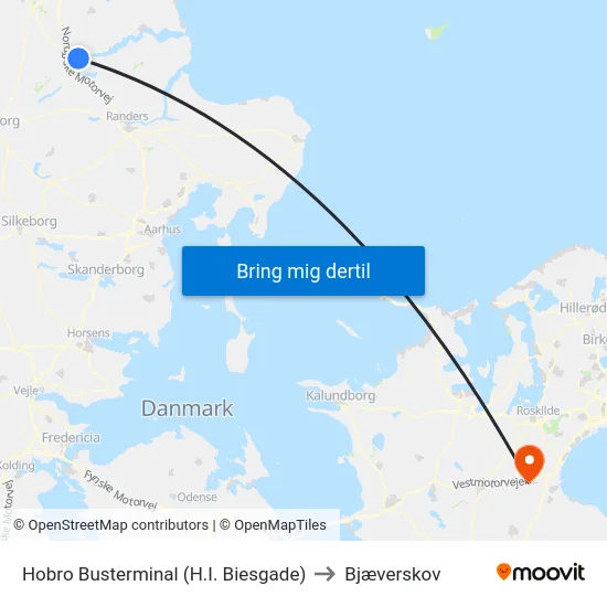 Hobro Busterminal (H.I. Biesgade) to Bjæverskov map