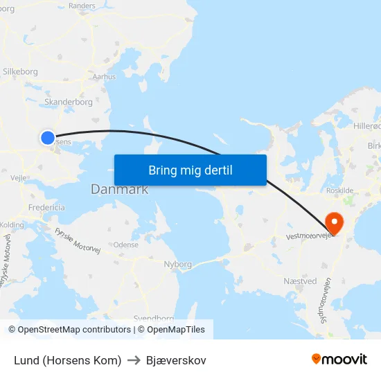 Lund (Horsens Kom) to Bjæverskov map